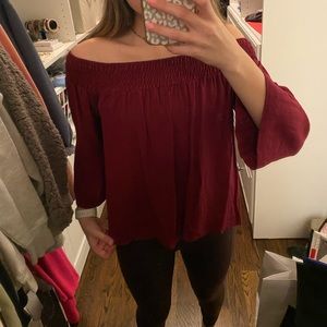 burgundy off the shoulder top